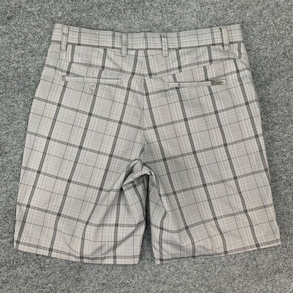 Greg Norman Shorts Mens 34 Gray Plaid Slim Fit Flat Front Tasso Elba Chino - Picture 7 of 9